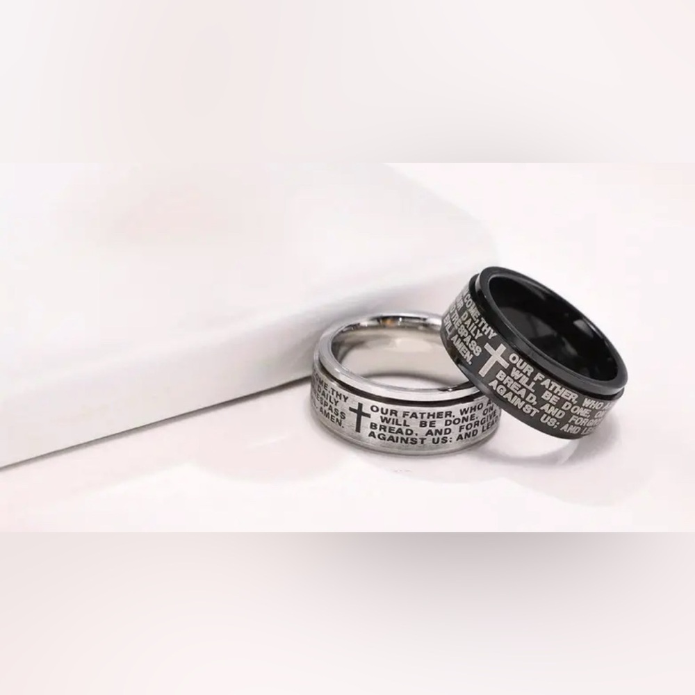 NWT 🤩 Silver and Black Prayer Rings Stainless Steel size 12 set of TWO rings! - Picture 2 of 8